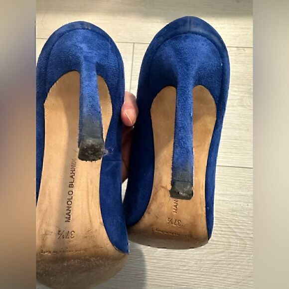 Manolo Blahnik BB 105mm Blue Suede Pumps - Picture 13 of 16